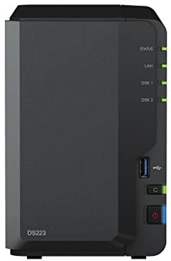Synology DS223 2-Bay Diskstation NAS (Realtek RTD1619B Quad-Core 2GB Ram 1xRJ-45 1GbE LAN-Port) Bundle mit 2 x 8TB WD RED Plus HDD WD80EFZZ - 68BTXN0