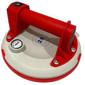 Ventosa Elettrica con Manometro Ø20 cm 140 kg – Aspirazione Automatica, Pompa a Vuoto per Piastrelle e Gres Porcellanato – Vetro, Marmo – Con Valigetta – Rosso – Outillage Carreleur 2.0