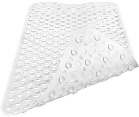 DOPROP Tapis de bain antidérapant extra long avec trous de drainage et ventouses puissantes, lavable en machine, accessoires de salle de bain, baignoire, toilettes, 100 x 40 cm, blanc