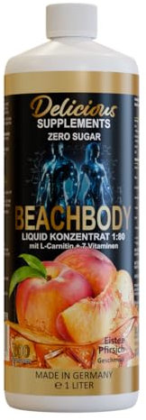 Beachbody Liquid - Eistee Pfirsich Sirup zuckerfrei - mit Vitaminen & L-Carnitin - 200 Portionen - zuckerfreier Getränkesirup mit Geschmack inkl. Pumpspender - Delicious Supplements - Made in Germany