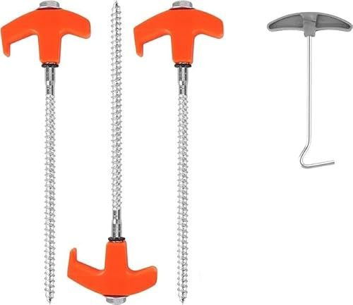 Lot de 3 Piquet de Tente, Sardines Camping en Acier, Piquets de Tente Rotatifs avec Filetage pour Tente, Parasol, Forêt, Prairie, Herbe, Sol Sableux (20 cm)