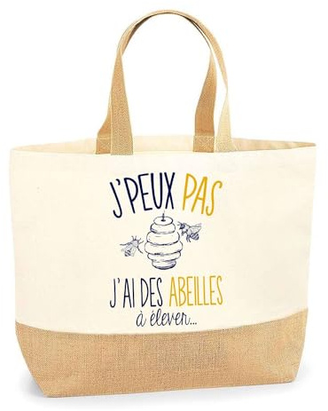 Planetee Sac abeilles apiculture J'peux pas | Cabas de Plage Courses Coton et Toile de Jute Idée Cadeau