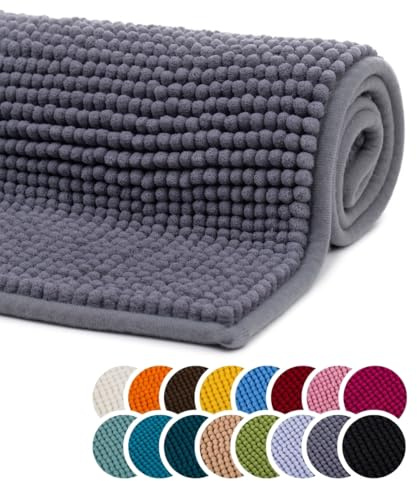 liebling Badematte, Badezimmerteppich rutschfest, Badteppich, Badvorleger, Duschvorleger, Badezimmermatte 70 x 120 cm, WC Deko, waschbar, Anthrazit, Serie Chile