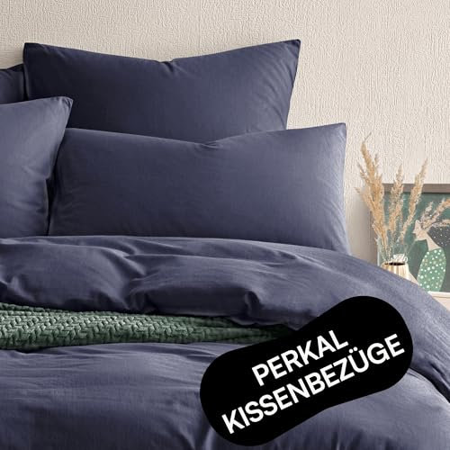 Seralino Perkal Baumwolle Kissenbezug 80x80 Baumwolle (2er Set) Dunkelblau | 100% Baumwolle |atmungsaktiv| Kopfkissenbezug 80x80 mit Reißverschluss| Kissenbezüge 80x80 Bio Bettwäsche|Oeko-Tex