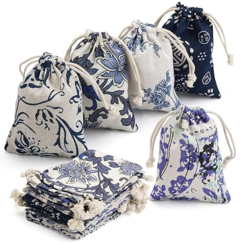 25 Pezzi Borsa Regalo con Coulisse, Sacchetti Regalo in Juta, Stoffa Stampa Sacchetti Riutilizzabile Sacchetti Cotone 10x13cm, Sacchetti Stoffa per Gioielli Matrimonio Bomboniere Natale Laurea