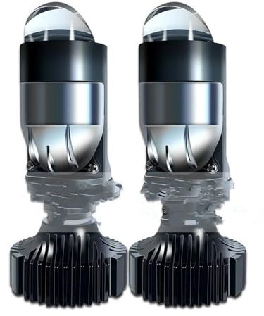 Faros Delanteros Faro Principal Lámpara Automática Mini Lente LED H4 Bombillas Faro para Coches Luz Carretera Proyector Luz Baja Turbo Ventilador 6000k Iluminación Color Blanco(Izquierda)