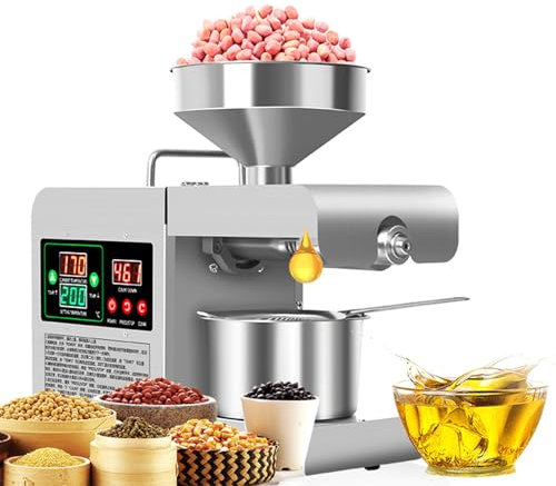 Oil Press Machine Automatic Oil Press Machine 304 Stainless Steel Essential Oil Press Machine Electric Nuts Seeds Oil Grinder Commercial Cold Hot Press Seed Oil Extractor 820W