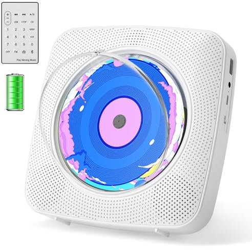 Reproductor de CD Portatil: Kegaudio Reproductor CD Bluetooth con Altavoces Mando a Distancia Bluetooth sobremesa montado en la Pared con Soporte Reproducción USB/AUX Blanco