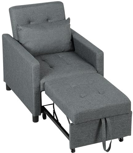 HOMCOM 3 in 1 Sofa Bed, Convertible Foldable Sleeper Chair Bed, Tufted Pull Out Sleeper Couch with Adjustable Backrest for Living Room and Bedroom, Dark Grey