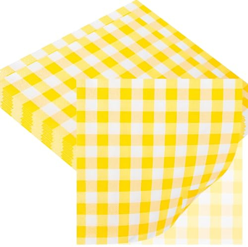 20 st gula rutiga pappersservetter, gingham-lunchservetter tebjudning servetter dekor, engångs festservetter näsduksbord dekorativt för picknick, tefester, födelsedag, bröllopsdekor