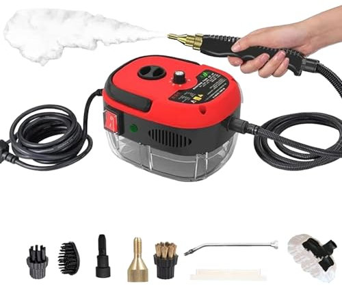 Eigoods 2500W Handheld High-Temperature Pressurized Cleaner, Portable High Pressure Steam Cleaner with Brush Heads, for Home Car Kitchen (Red)