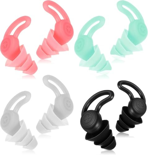 Kids Swimming Ear Plugs, 4 Pairs Loop Earplugs Kids, Reusable Ear Plugs for Kid & Adult Noise Cancelling, Sleeping, Concerts, Travel, Swimming (4 Colors)