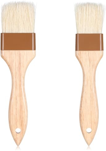 Lnngub 2 Stück Backpinsel Set, Naturborsten Backpinsel mit Holzgriff 2 Größen Kochpinsel Grillpinsel Wiederverwendbare Küchenpinsel für Öl, Butter, Saucen, Eiersaucen, Marinaden