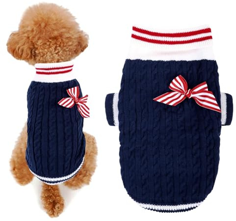 Srvillg Small Dog Jumper, Warm Small Dog Winter Clothes, Washable Puppy Sweater Knit Jumper for Puppy Kitten Yorkie Chihuahua (Navy Blue, M)