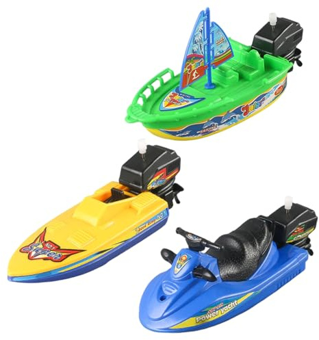 BEAHING Barche Giocattolo da Bagno 3 Pezzi, Piccolo motoscafo in plastica Barca a Vela e motoscafo per Bambini, Giochi d'Acqua con Vasca da Bagno Estiva in Spiaggia
