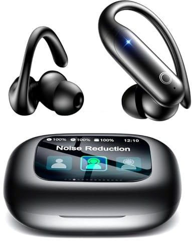 LEEMC Wireless Earbuds, Bluetooth Headphones 6.0, Ear Buds with Touch Screen, ANC ENC Noise Cancelling, 40H Bass Stereo Sound Over-Ear Earphones for iOS, Android, Sports, Workout, Black