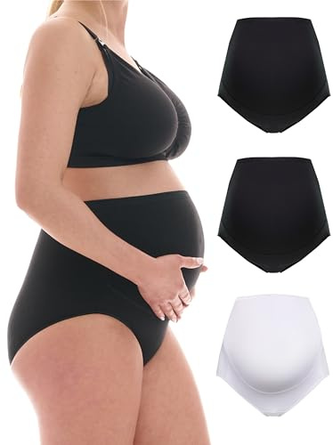 Herzmutter modershorts - over bump-underbyxor - graviditetsbyxor - för kvinnor - graviditet efter födseln - bomullsblandning - uppsättning 1 & 3-5130 (S, Svart/Svart/Vit)