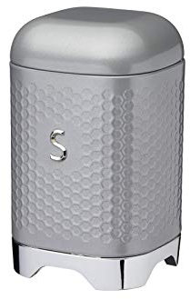 KitchenCraft Lovello Textured Sugar Canister with Geometric Hexagon Pattern, 11 x 11 x 19 cm (4.5 x 4.5 x 7.5) - Shadow Grey
