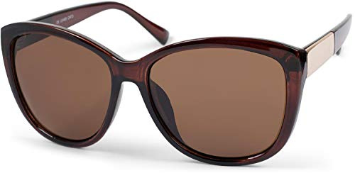 styleBREAKER Damen Oversize Sonnenbrille mit Metall Detail am Bügel, ovalen Polycarbonat Gläsern und Kunststoff Gestell, Retro Style 09020099, Farbe:Gestell Braun-Gold/Glas Braun getönt