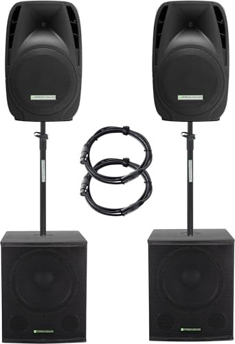 Pronomic 218S-212A Aktive PA-Anlage - aktives PA-Set mit 2X 18-Subwoofer und 2X 12-Satelliten - 900 Watt Gesamtleistung (RMS) - inklusive Distanzrohre und 2,5m-Kabeln