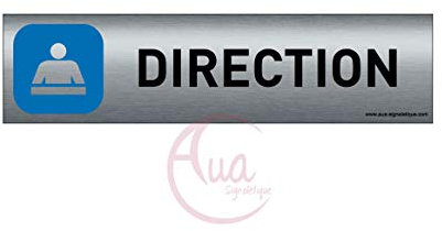 AUA SIGNALETIQUE - Plaque de porte Aluminium brossé imprimé AluSign - 200x50 mm - Double Face adhésif au dos - Impression UV directement sur l'aluminium (Pas de contre collage) (Direction)
