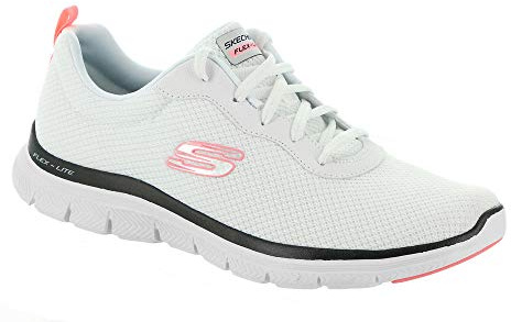 Skechers Women's Flex Appeal 4.0 Brilliant View Sneaker, White Mesh Black Pink Trim, 4.5 UK