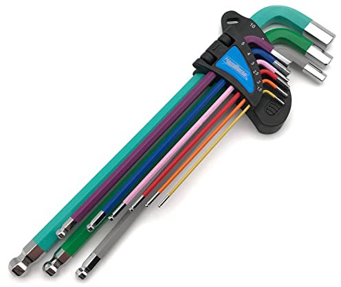 HemBorta® Clés Allen Extra Longues 1,5 mm à 10 mm Multicolores Jeu de 9 Clés Males Six Pans avec à Tête Sphérique 1,5, 2, 2, 3, 4, 5, 6, 8, 10 mm
