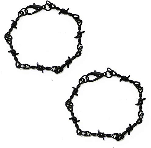 Caiyao Gothic Punk Barbed Wire Thorns Chunky Brambles Link Chain Bracelet Set Couple Friendship Hip Hop Rock Cool Adjustable Bangle Jewelry for Women Men-black