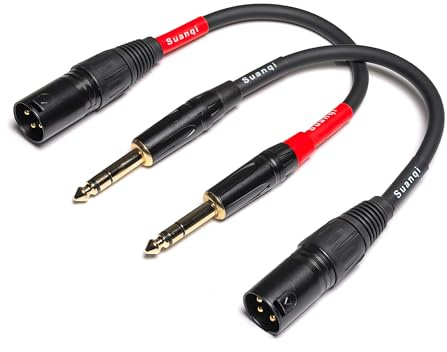 1/4 Inch TRS to XLR Male 6.35mm Balanced Signal Interconnect Microphone Cable Quarter inch to 3pin XLR Patch Cable 2Pack 8 inches