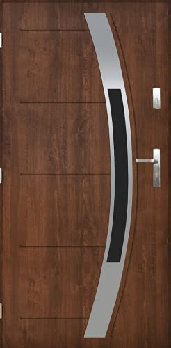 Porta in acciaio per esterno, porta d'ingresso per appartamento, porte con vetratura Pantor 55mm FAGOT, dimensioni 80 e 90 (noce, [90] 990 x 2068 con telaio porta a sinistra)