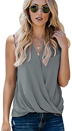 Blusa Tirantes Mujer Blusa Sin Mangas Mujer Escote V Camisetas Top Tirantes Mujer Tank Top Mujer Camiseta Sin Mangas Mujer Camisa Sin Mangas Mujer Blusas Tirantes Mujer Talla Grande Anchos Gris XXL