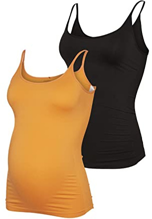 MAMALICIOUS MLHEAL Strap Top 2-P A. Canottiera da Donna Vibrant Orange/Confezione: Nero, Taglia Unica, Arancione Vibrante/Confezione: Nero, Taglia Unica
