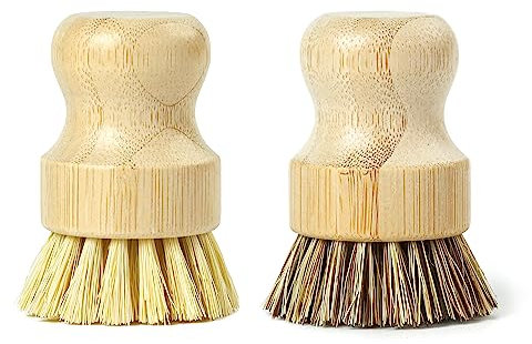 Ensemble de 2 Brosses à Sisal en Bambou à Base de Plantes Jungle Culture® • Brosse de Nettoyage de Cuisine pour Laver la Vaisselle, Les Casseroles, Les Poêles & l'Évier • Brosse Écologique à Légumes