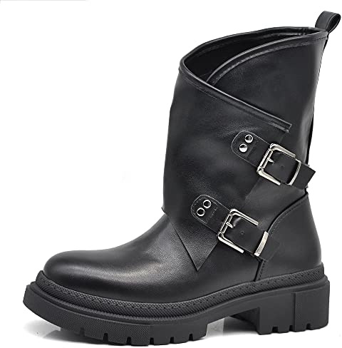 IF Fashion Scarpe Da Donna Stivali Stivaletti Alla Caviglia Biker Fibbie Anfibi invernali HJ3051 Nero N.39