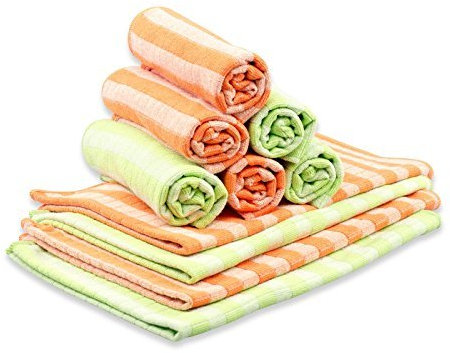 RESPEKT Lot de 10 torchons en microfibre de bambou 60 x 40 cm Vert/orange
