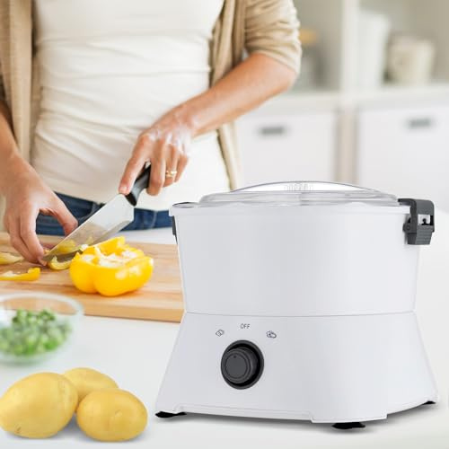 Éplucheur électrique de pommes de terre - 800 g - Capacité : 85 W - Avec essoreuse à salade - Plastique - Blanc - 23,6 x 28,3 cm