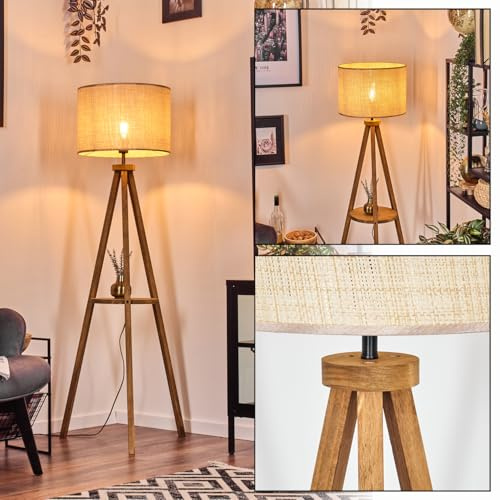 Golvlampa Sabadim, golvlampa av trä/pappersnät i natur/beige, lampa i bohostil, skandinavisk design (Ø 40 cm), höjd 153 cm, med fotbrytare och förvaringsyta, 1 x E27, utan ljuskälla