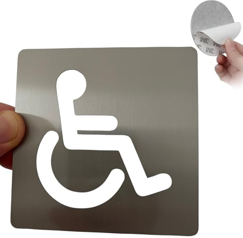 LEIASA | Señal Adhesiva WC Discapacidad - Grosor 0.8 mm - 10x10 cm - Acero inoxidable Señalización De Baños - Señal Aseos - Signo Baño - Cartel adhesivo WC Discapacidad