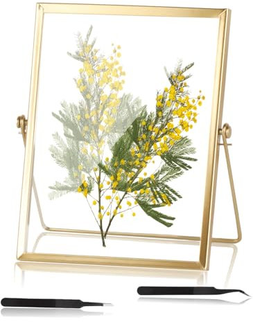 Pressed Flower Glass Frames, 15x20cm Floating Display Frames – Gold Tabletop Photo Frames for Handmade Artwork, Home Decoration