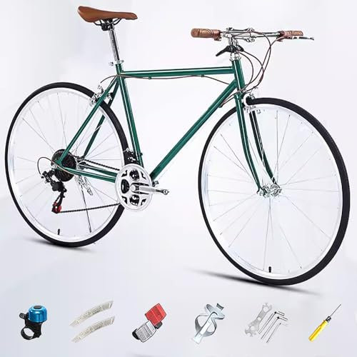 Bicicleta de Carretera 700C para Hombre y Mujer, Bicicleta de Ciudad Vintage, Single Speed, Freno de Sujeción, Cuadro de Acero de Alto Carbono, Bicicleta de Paseo A,21 Speed
