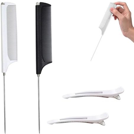 GUTERTOP 2 Stück Styling Kamm mit Stiel, Stielkamm Friseur, Stielkamm Friseurfür Frauen Zurückkämmen Haarwurzeln Toupieren Antistatischer (weiß und Schwarz)