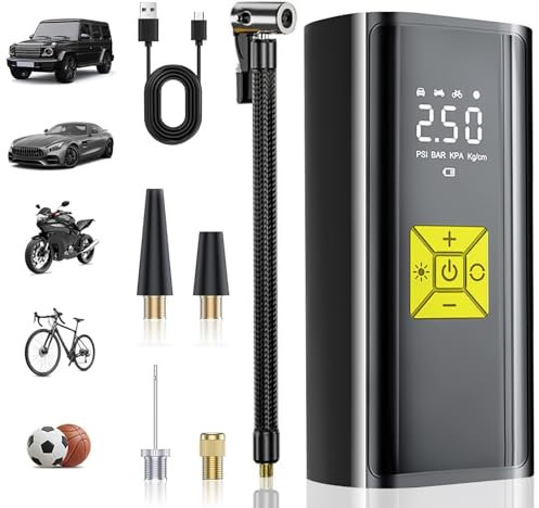 150 PSI Elektrische Luftpumpe,4000mAh Mini Akku Kompressor mit 5 Modi Tragbare Fahrradpumpe,Fahrrad Tragbarer Kompressor mit LED-Licht geeignet für Fahrräder, Motorräder, Auto & Bälle