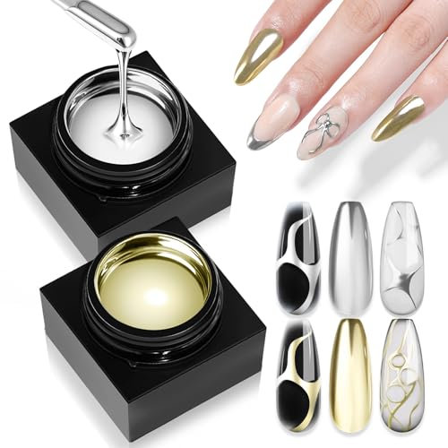 Saviland Metallic Gel Nagellack UV Set: Silber & Gold Chrome UV Gel Nagellack 3D Metallmalerei Painting Nail Polish Zeichnungsnagel Spiegeleffekt Chrom Langlebiger Gelnagellack Nail Art Set