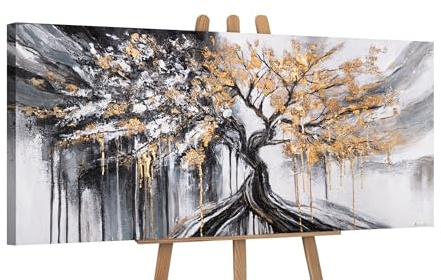 YS-Art Dipinto con alberi dipinti dipinti a mano su tela dipinta a mano murale decorazione parete soggiorno immagini ufficio moderno decorazione casa galleria immagine opera d'arte 115x50 cm