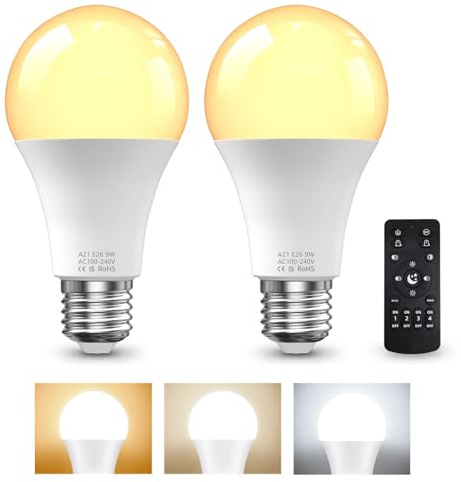 Ampoule E27 LED avec Telecommande, ampoules led 9W(équivalent 60W) Ampoule LED E27 Dimmable 3000K-6000K, Ampoule Télécommande avec Minuterie, Fonction Mémoire, pour la Décoration d'Intérieur