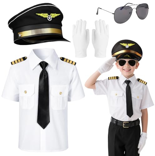 Bryndo 5 Pcs Airline Pilot Costue Set for Kids, Pilot Fancy Dress Set for Party-130