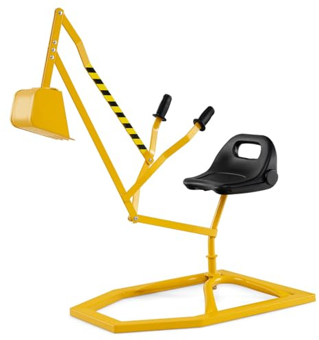 GOPLUS Pelleteuse Enfant en Métal, Jouet à Sable Excavateur Enfant avec Siège Rotatif et Pelle Flexible, Jouet à Excavatrice Manuelle pour Terre, Neige, Plage (Jaune)