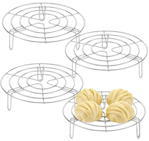 YIXNSW Lot de 4 grilles à gâteau rondes en acier inoxydable - 19,5 x 5 cm - Argenté - Grille de refroidissement - Pour pâtisserie, cuisson
