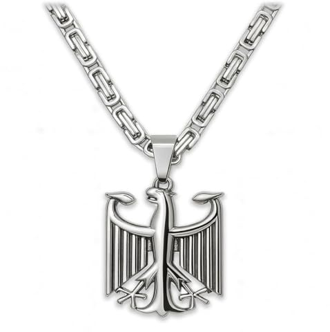 Soul-Cats Byzantinerkette mit Bundesadler Anhänger aus 316L Edelstahl, handpoliert, silberfarben, Kettenlänge 70 cm, Halskette für Herren in Geschenkverpackung