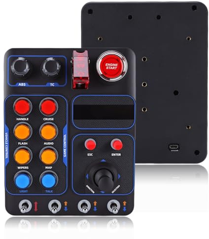 Plyisty CB1 Racing Button Box, Simulations-Fahrsteuerung mit 19 Tasten, 30 programmierbaren Optionen, RGB-Hintergrundbeleuchtung, USB-Anschluss, für PC 11 10 8 7
